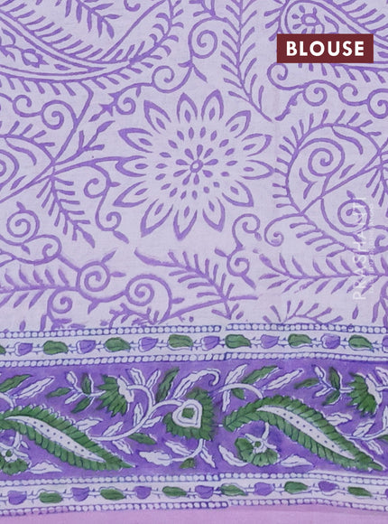 Jaipur cotton saree off white and lavender with allover prints and printed border