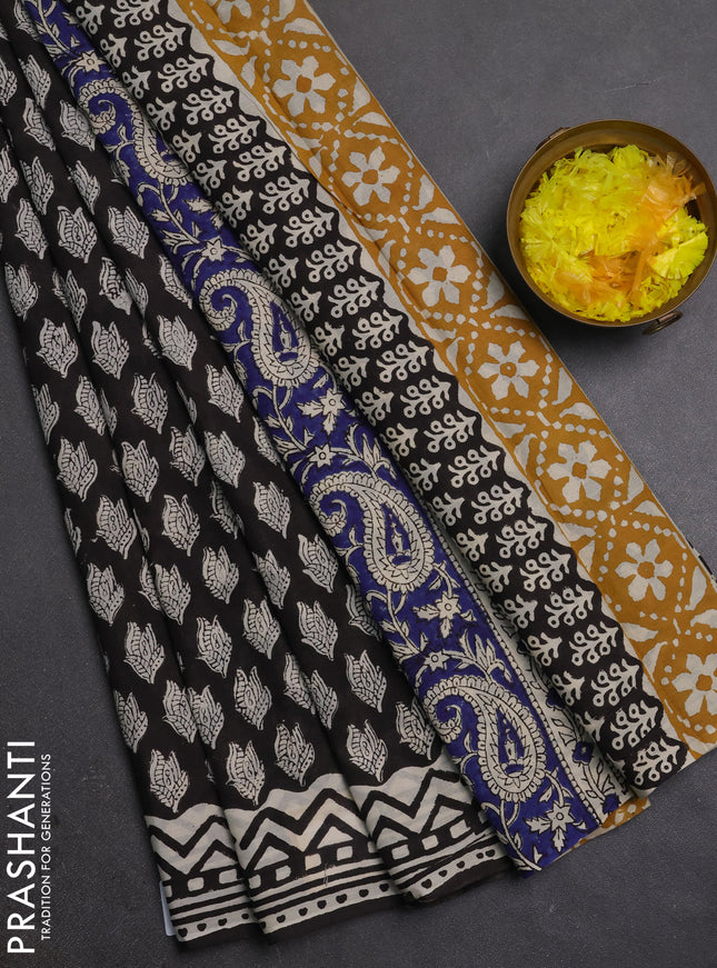 Jaipur cotton saree dark coffee brown and beige with allover butta prints and printed border