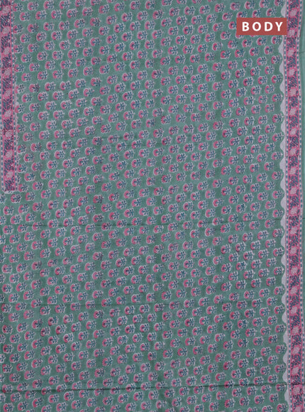 Jaipur cotton saree teal green and pink with allover butta prints and printed border