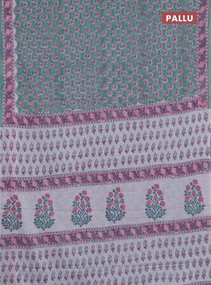 Jaipur cotton saree teal green and pink with allover butta prints and printed border
