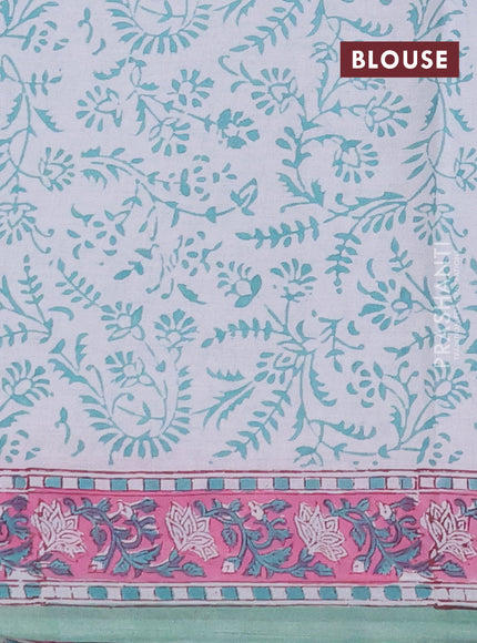 Jaipur cotton saree teal green and pink with allover butta prints and printed border