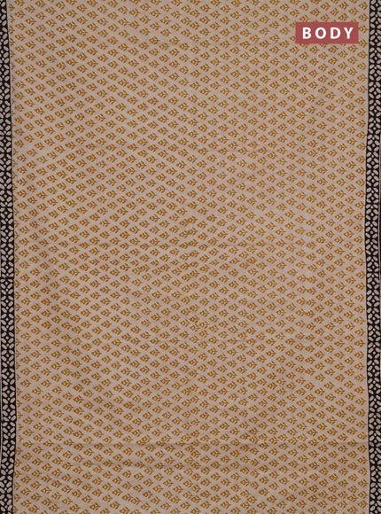 Jaipur cotton saree beige mustard and black with allover butta prints and printed border