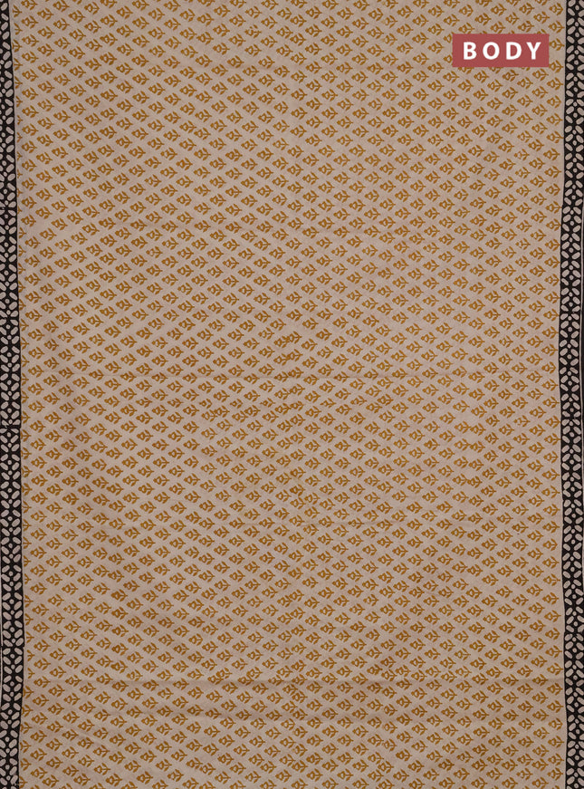 Jaipur cotton saree beige mustard and black with allover butta prints and printed border