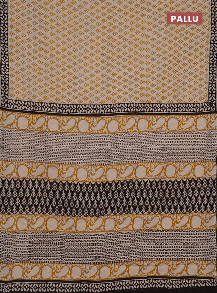 Jaipur cotton saree beige mustard and black with allover butta prints and printed border