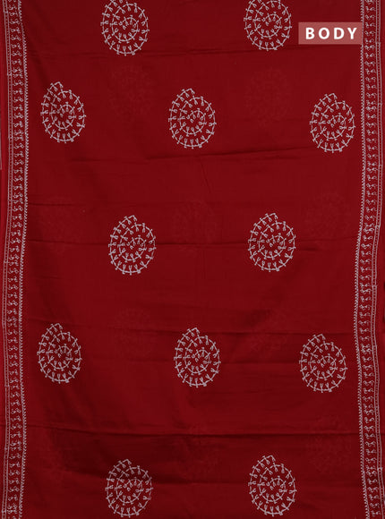 Jaipur cotton saree maroon with warli butta prints and printed border