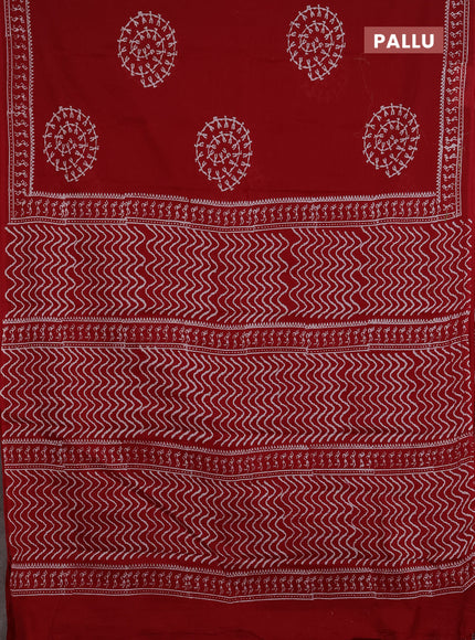 Jaipur cotton saree maroon with warli butta prints and printed border