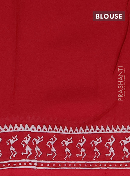 Jaipur cotton saree maroon with warli butta prints and printed border
