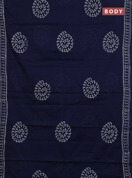 Jaipur cotton saree navy blue with warli butta prints and printed border