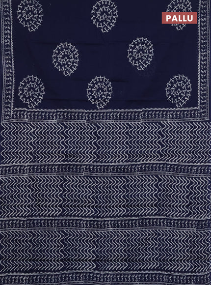 Jaipur cotton saree navy blue with warli butta prints and printed border