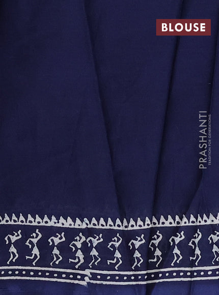 Jaipur cotton saree navy blue with warli butta prints and printed border