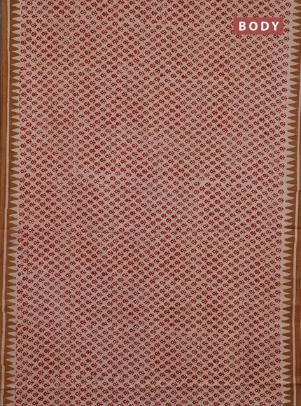 Jaipur cotton saree beige maroon and dark mustard with allover butta prints and printed border