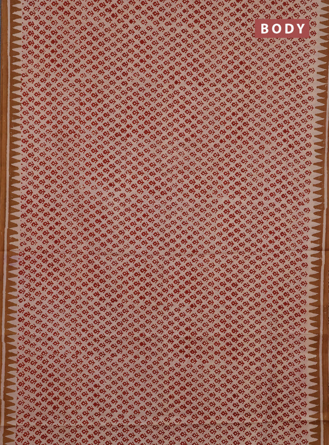 Jaipur cotton saree beige maroon and dark mustard with allover butta prints and printed border