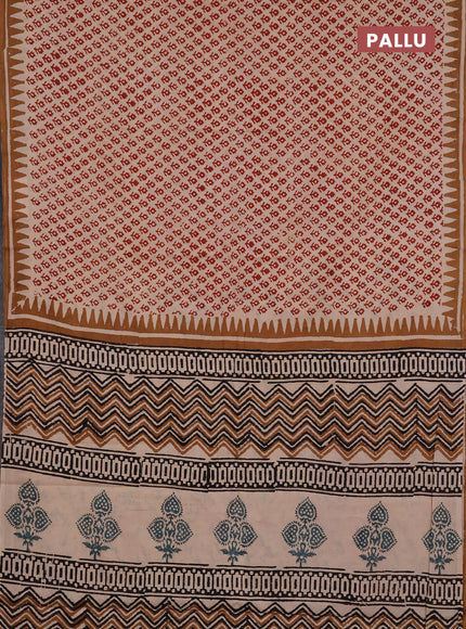 Jaipur cotton saree beige maroon and dark mustard with allover butta prints and printed border