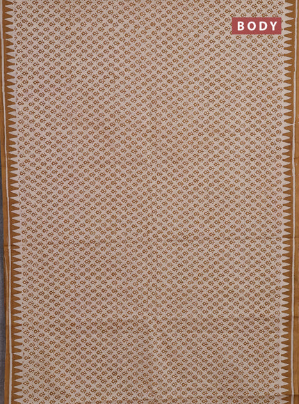 Jaipur cotton saree beige and dark mustard with allover butta prints and printed border