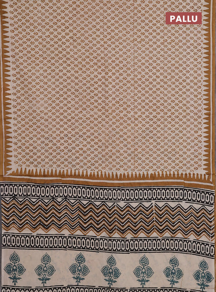 Jaipur cotton saree beige and dark mustard with allover butta prints and printed border