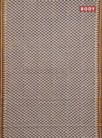 Jaipur cotton saree beige coffee brown and dark mustard with allover butta prints and printed border