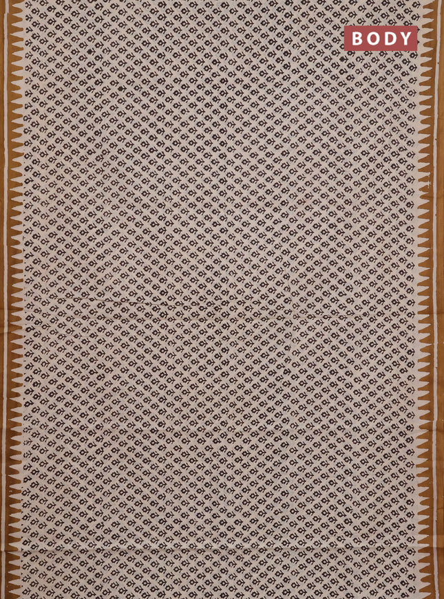 Jaipur cotton saree beige coffee brown and dark mustard with allover butta prints and printed border