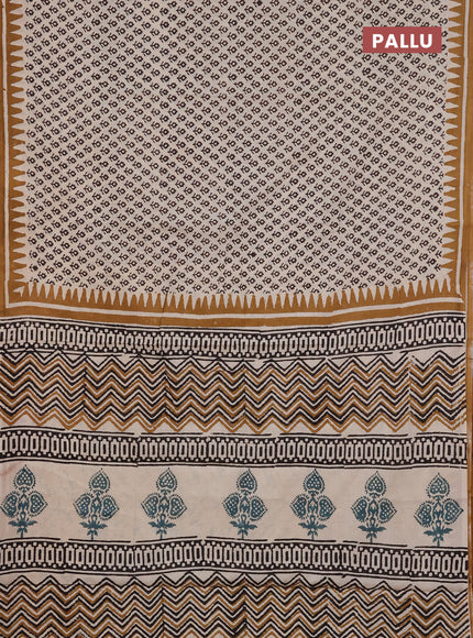 Jaipur cotton saree beige coffee brown and dark mustard with allover butta prints and printed border