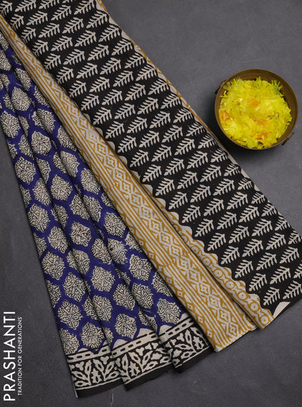 Jaipur cotton saree blue and black with allover butta prints and printed border