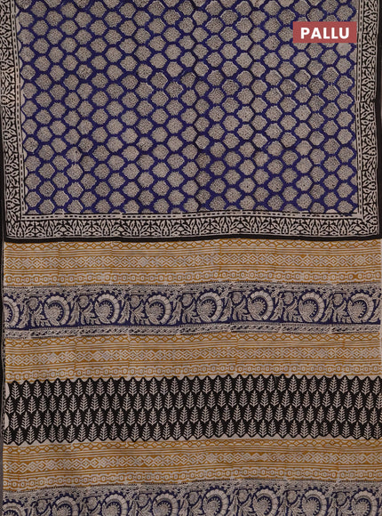 Jaipur cotton saree blue and black with allover butta prints and printed border