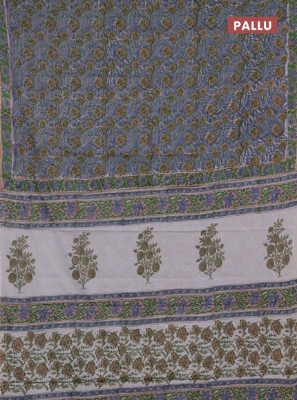 Jaipur cotton saree grey and beige with allover floral prints and printed border