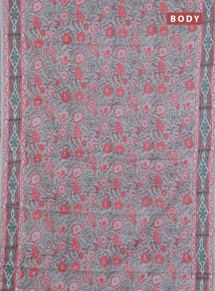 Jaipur cotton saree pastel green and peach with allover floral prints and printed border