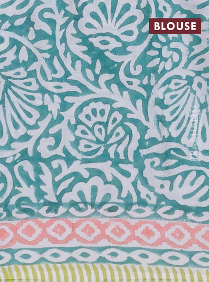 Jaipur cotton saree light green with allover floral prints and printed border