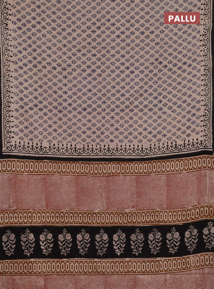 Jaipur cotton saree beige blue and coffee brown with allover butta prints and printed border