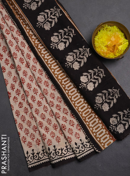 Jaipur cotton saree beige maroon and coffee brown with allover butta prints and printed border