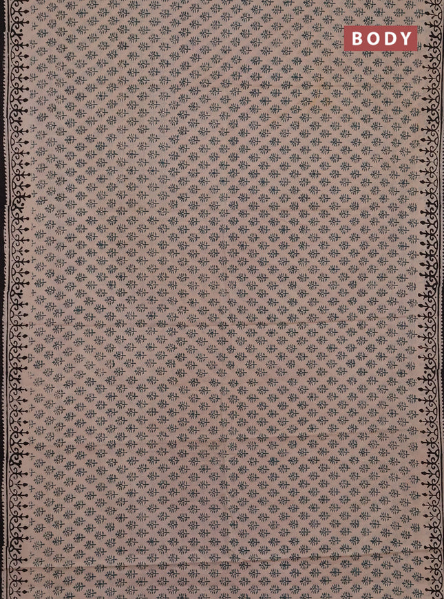 Jaipur cotton saree beige green and coffee brown with allover butta prints and printed border