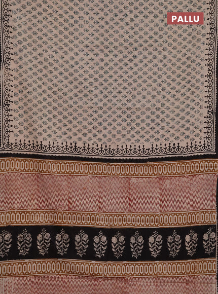 Jaipur cotton saree beige green and coffee brown with allover butta prints and printed border