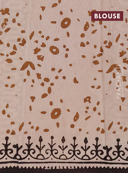 Jaipur cotton saree beige green and coffee brown with allover butta prints and printed border
