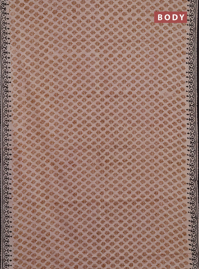 Jaipur cotton saree beige mustard yellow and coffee brown with allover butta prints and printed border