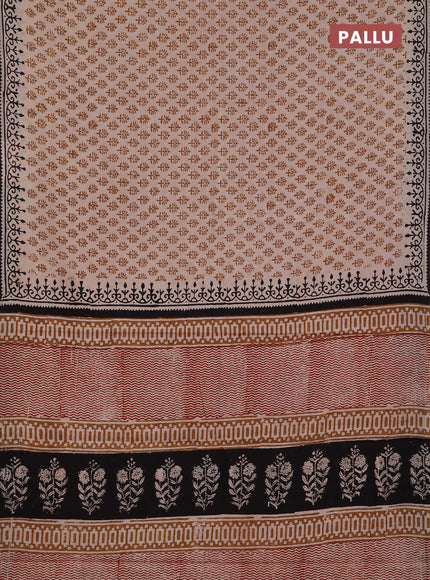 Jaipur cotton saree beige mustard yellow and coffee brown with allover butta prints and printed border