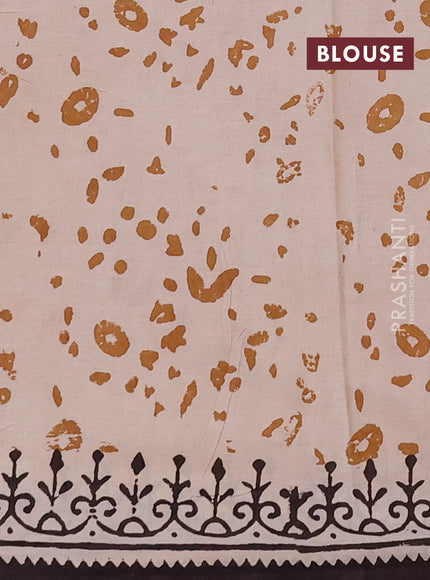 Jaipur cotton saree beige mustard yellow and coffee brown with allover butta prints and printed border