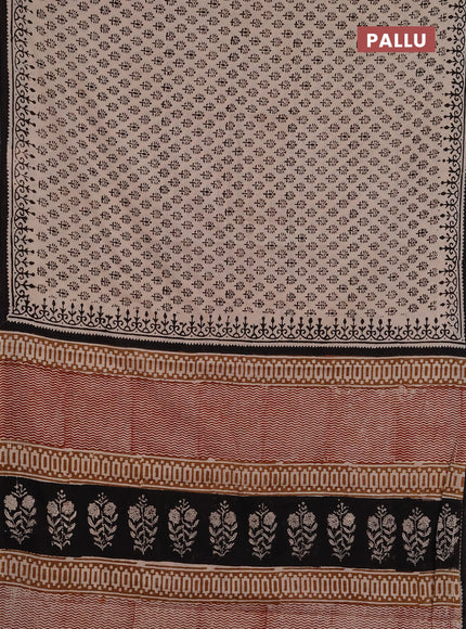 Jaipur cotton saree beige and coffee brown with allover butta prints and printed border