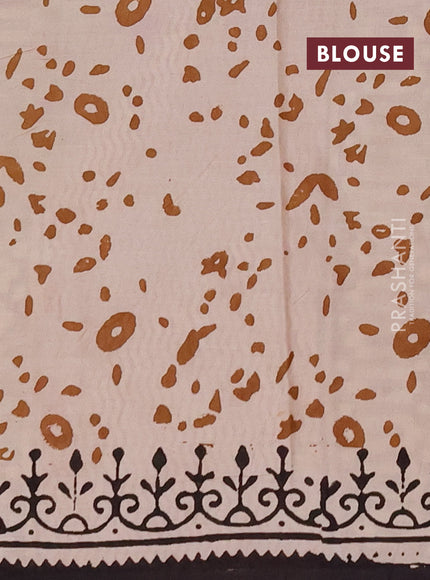 Jaipur cotton saree beige and coffee brown with allover butta prints and printed border