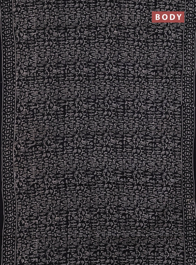 Jaipur cotton saree black with allover warli prints and printed border