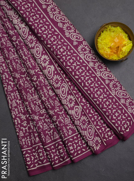 Jaipur cotton saree magenta pink with allover warli prints and printed border