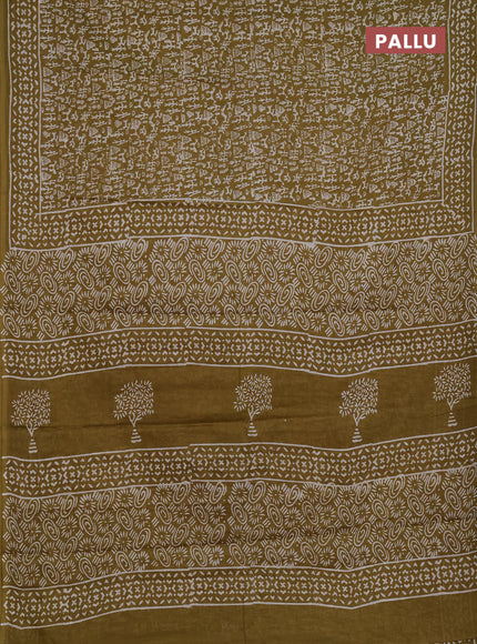 Jaipur cotton saree mehendi green with allover warli prints and printed border