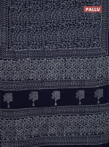 Jaipur cotton saree navy blue with allover warli prints and printed border