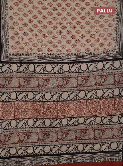 Jaipur cotton saree beige maroon and black with allover butta prints and printed border