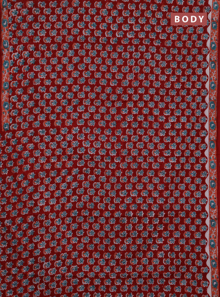 Jaipur cotton saree red and peach with allover floral butta prints and printed border
