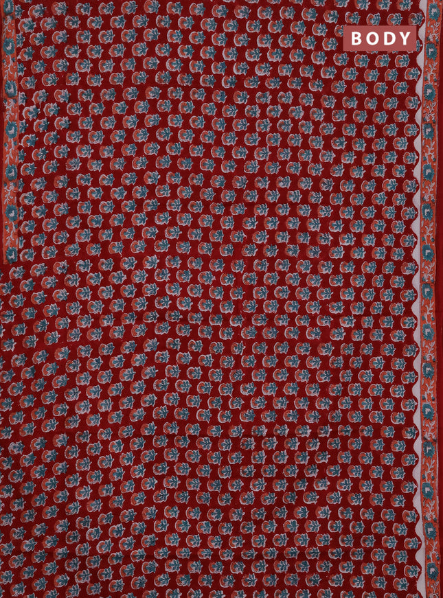 Jaipur cotton saree red and peach with allover floral butta prints and printed border
