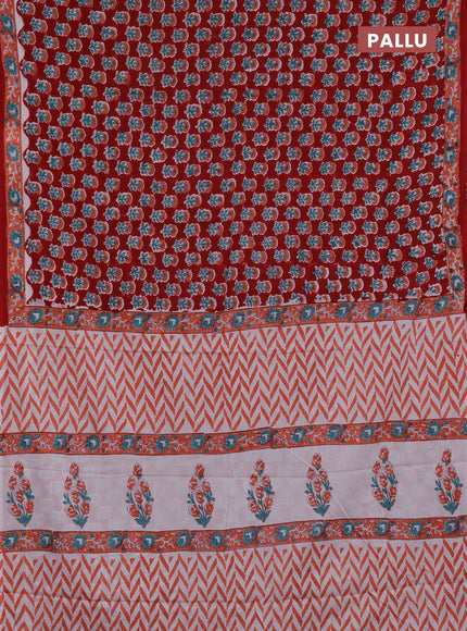 Jaipur cotton saree red and peach with allover floral butta prints and printed border
