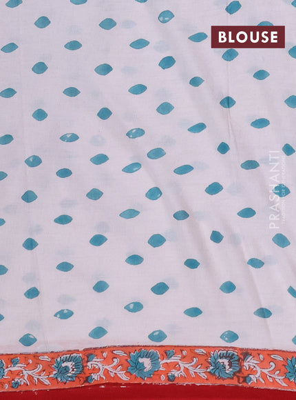 Jaipur cotton saree red and peach with allover floral butta prints and printed border