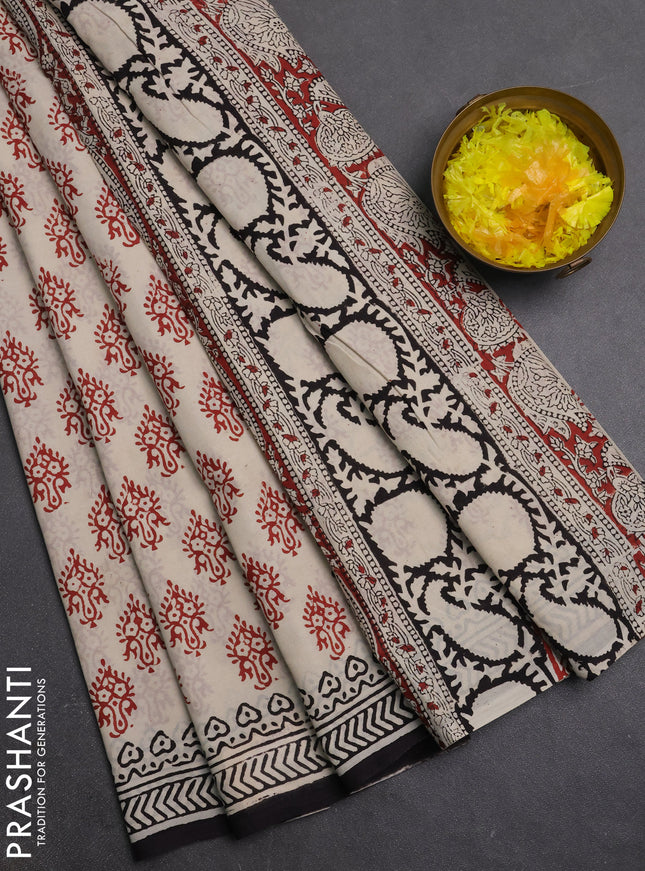 Jaipur cotton saree beige maroon and coffee brown with allover butta prints and printed border