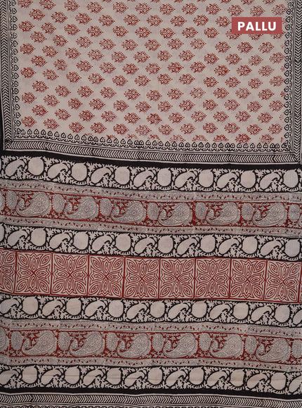 Jaipur cotton saree beige maroon and coffee brown with allover butta prints and printed border