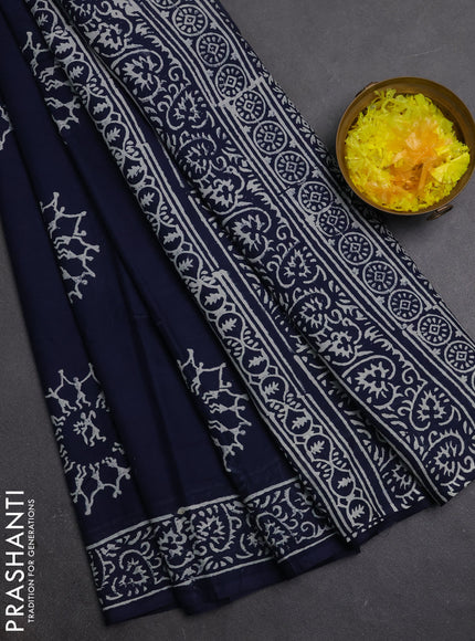 Jaipur cotton saree navy blue with butta prints and printed border