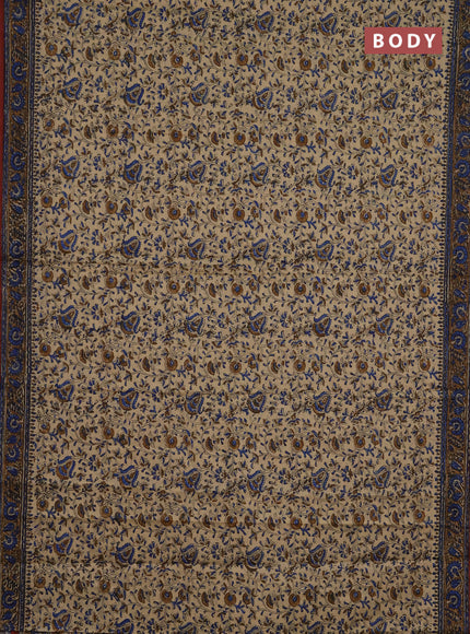 Jaipur cotton saree beige and dark mustard with allover prints and printed border